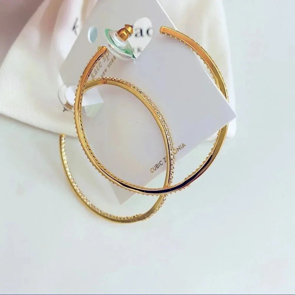 NWT Kate Spade Save The Date CZ Gold Hoop Earrings - Picture 4 of 7